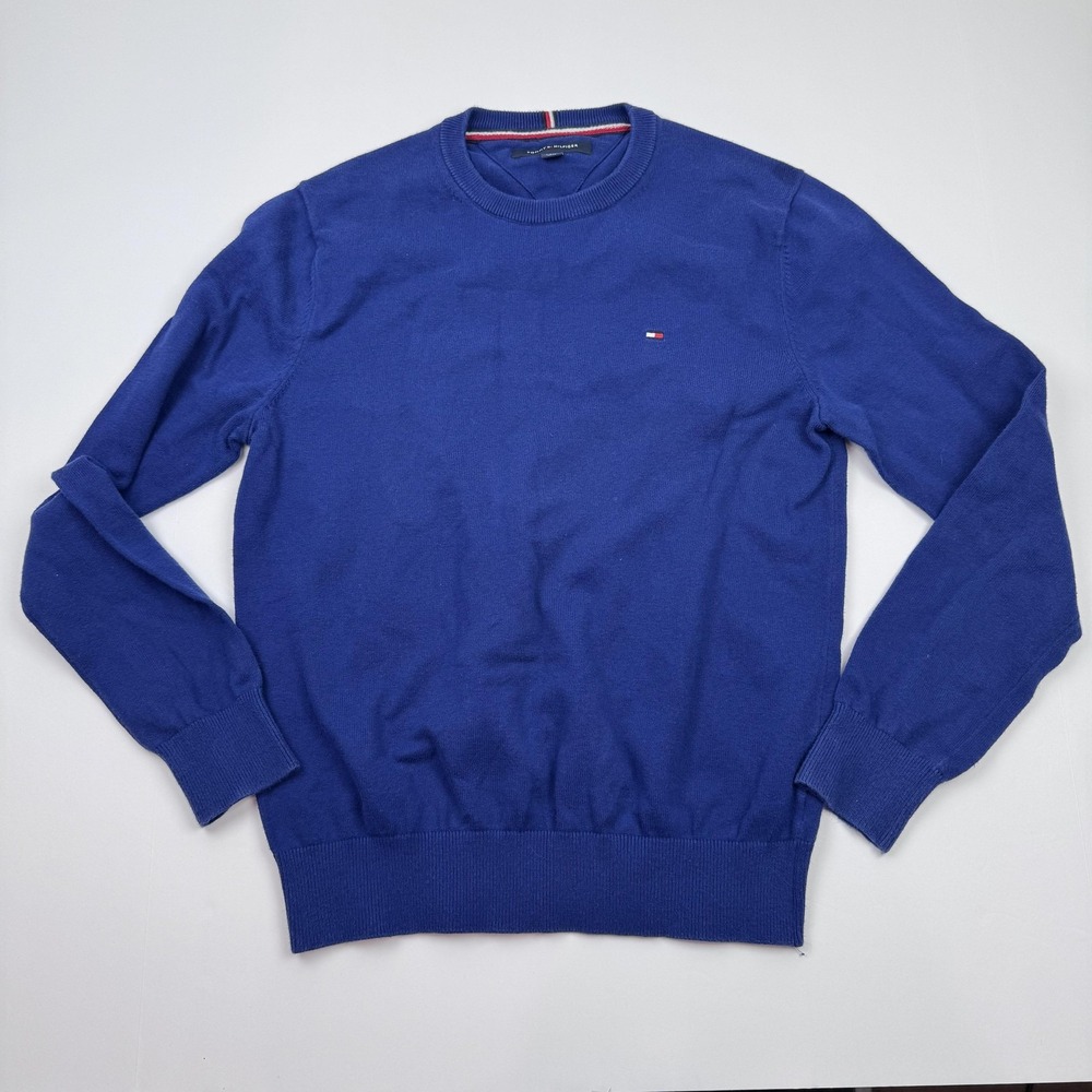 Tommy Hilfiger Sweater Mens XS Blue Cotton Crewneck Pullover Logo Knit Classic